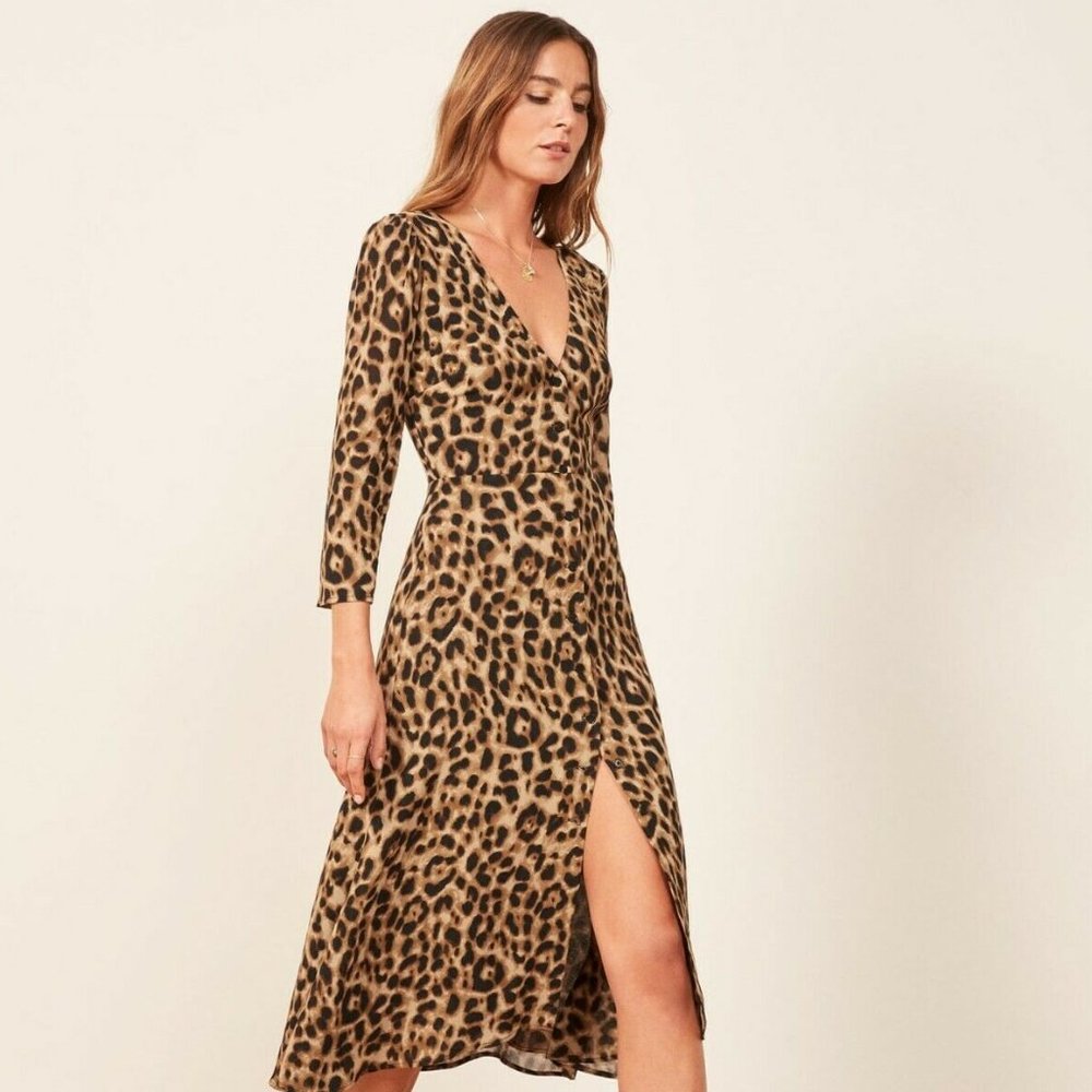 Reformation Leopard Print Alma Midi Dress